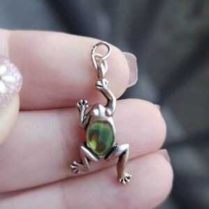 Handmade Sterling Silver 925 Frog Charm Pendant With Green Accent